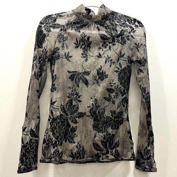 ETINCELLE COUTURE PARIS Sheer Mock Neck Floral Blouse - Picture 3 of 7